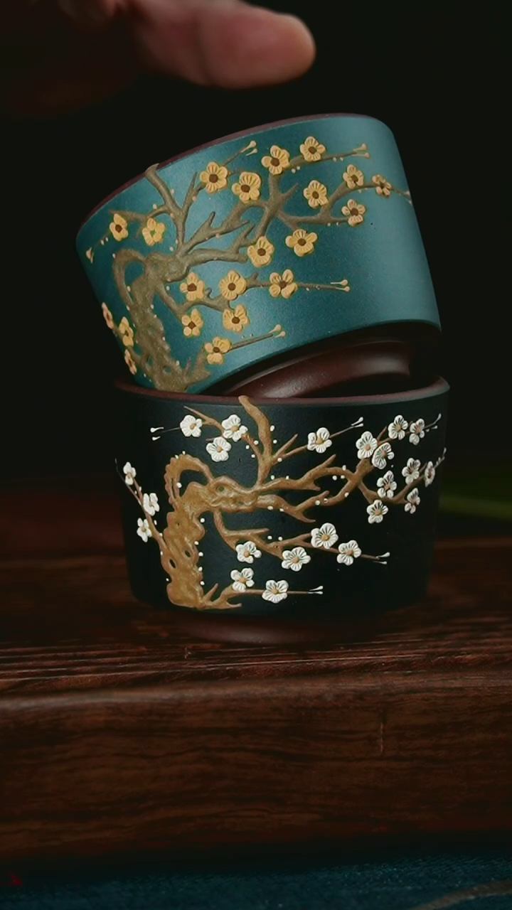 【闪购商品】紫砂茶杯过墙梅花对杯