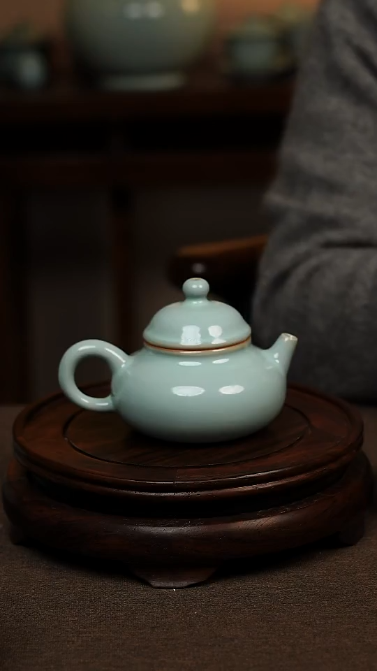 瓷片天青色全手工融天壶160ml微瑕不带礼盒