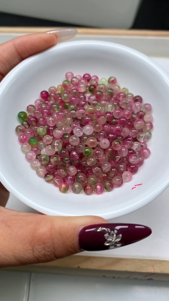 未镶嵌散珠碧玺E559 西瓜碧玺4mm100个8元
