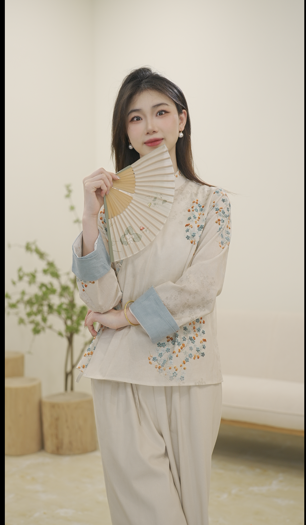 复古立领衬衫女春季斜襟盘扣上衣宽松百搭禅意茶服