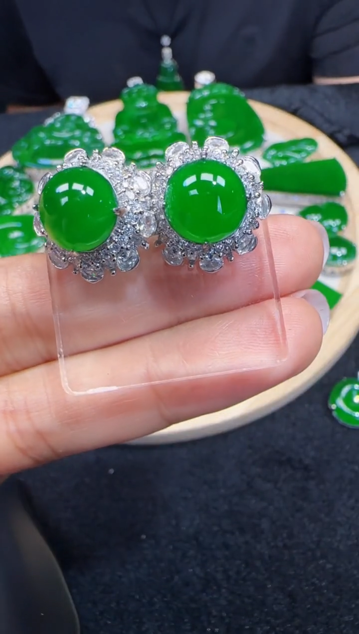 未镶嵌定制翡翠翡翠耳环119