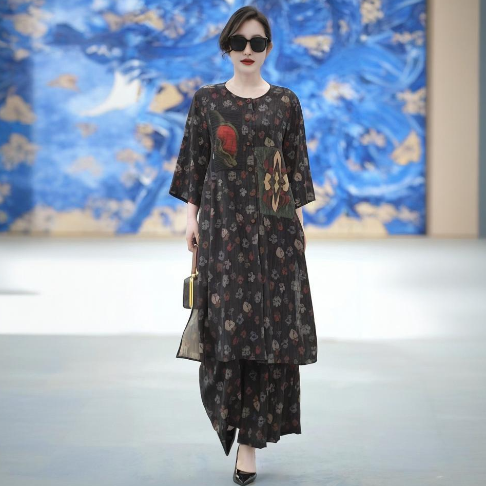 新款复古风轻奢宽松气质显瘦套装25025