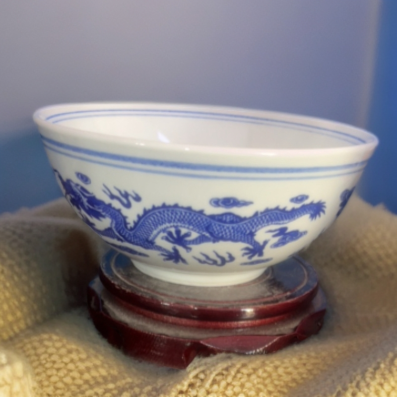 景德镇陶瓷青花釉下双龙6寸面碗