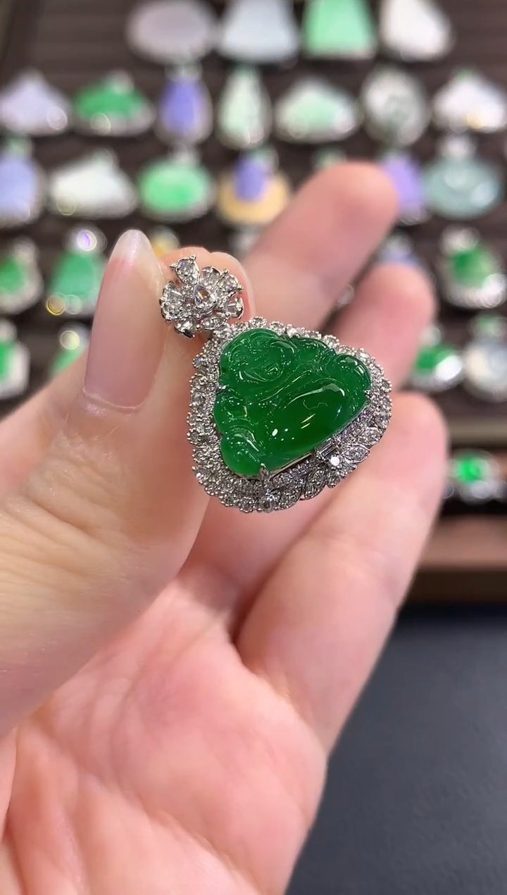 吊坠(不含链)18K金镶嵌翡翠b166 