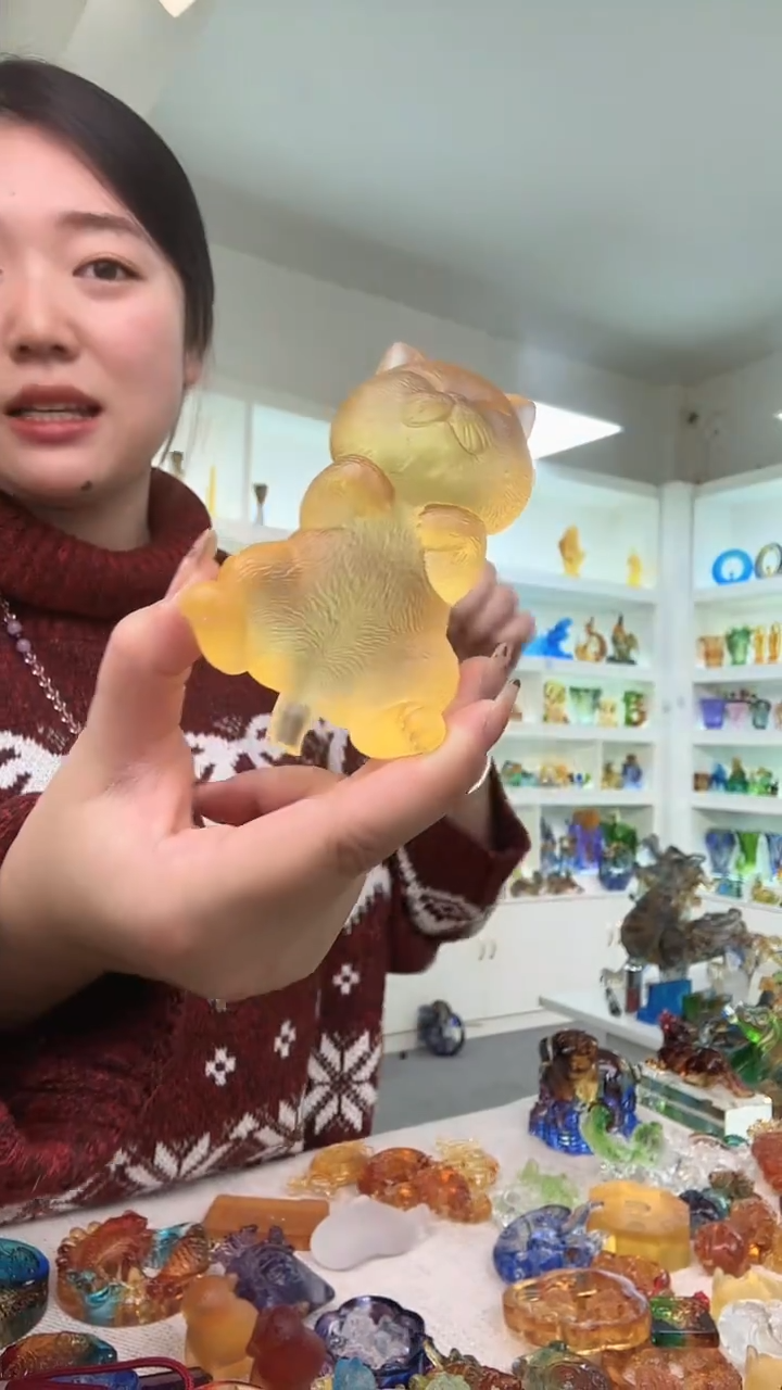 手工艺品琉璃黄色小猫