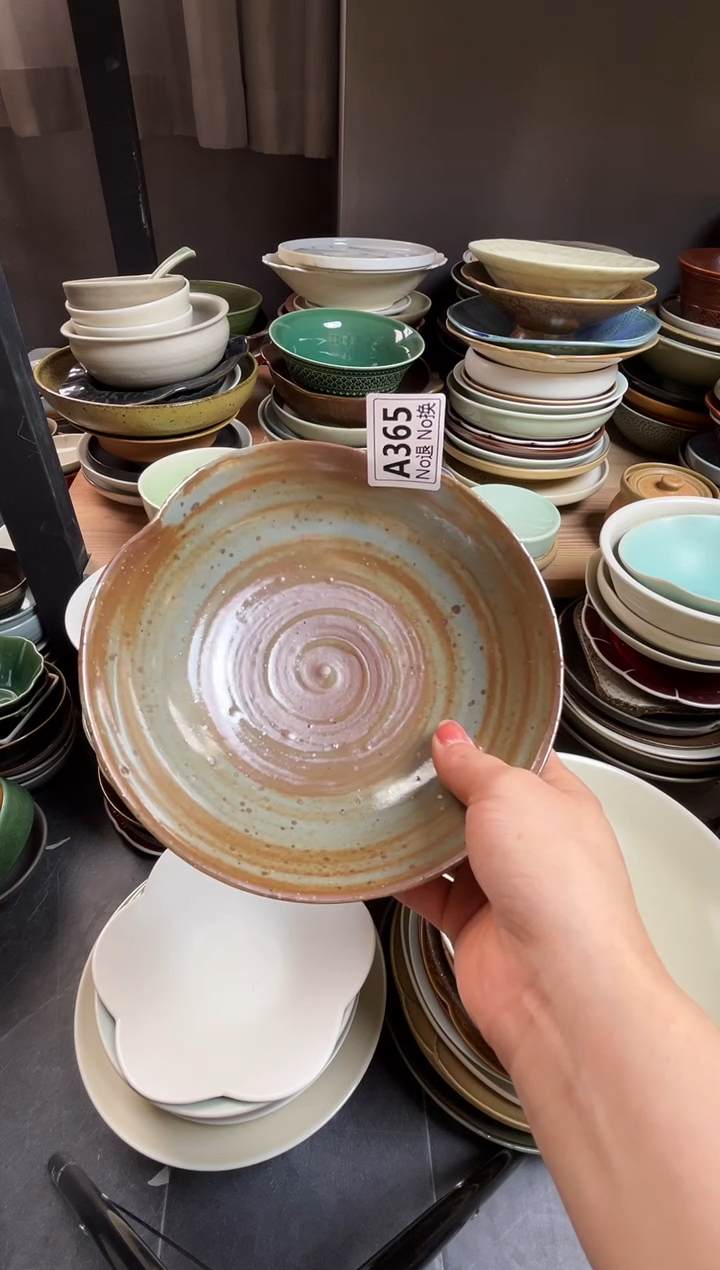 瓷片饭**?a365粗陶手刷蓝麻点异型盘