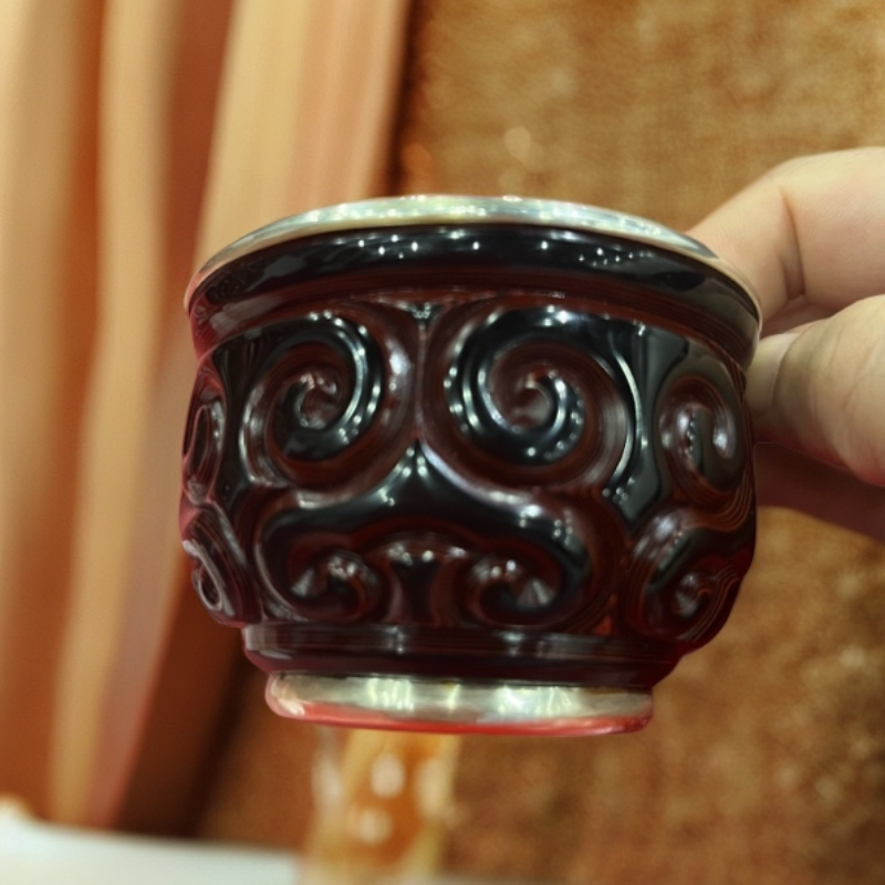 扬州漆器剔犀纯手工茶杯高工款