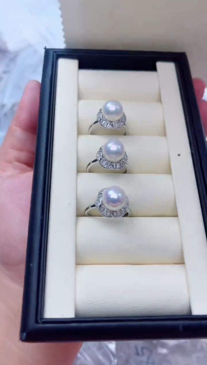 银S925镶嵌戒指淡水珍珠多样性发其一，非无暇
