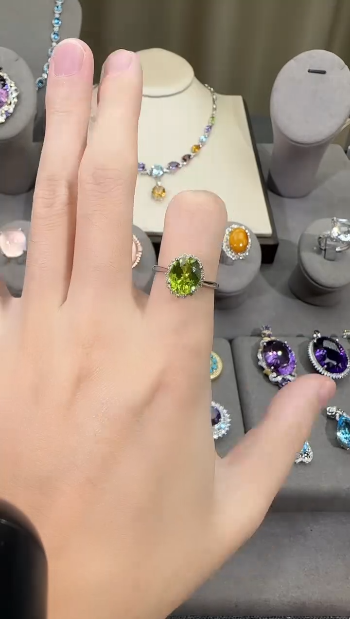 银S925镶嵌戒指橄榄石9*11mm戒指简约款