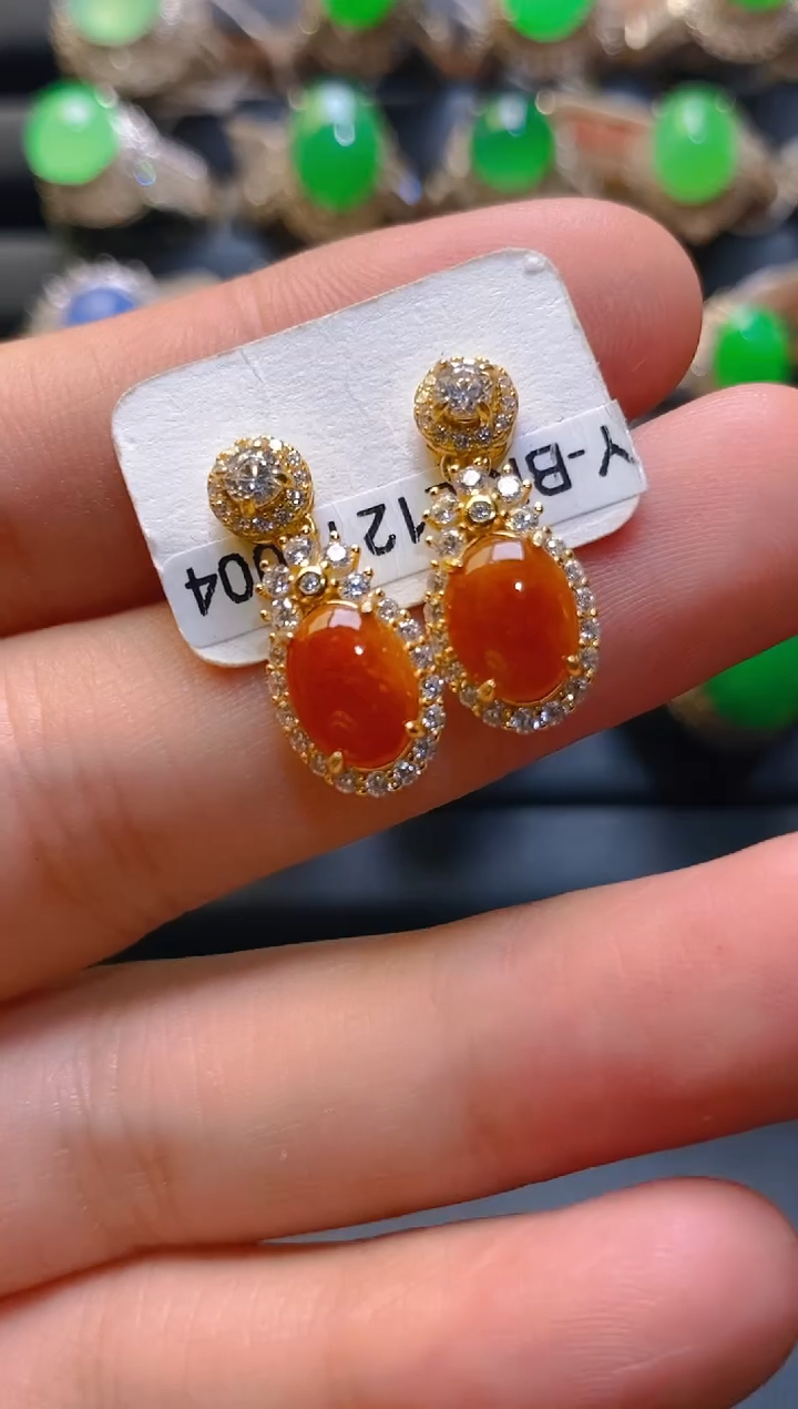 【闪购商品】翡翠耳饰银S925镶嵌天然A货翡翠1