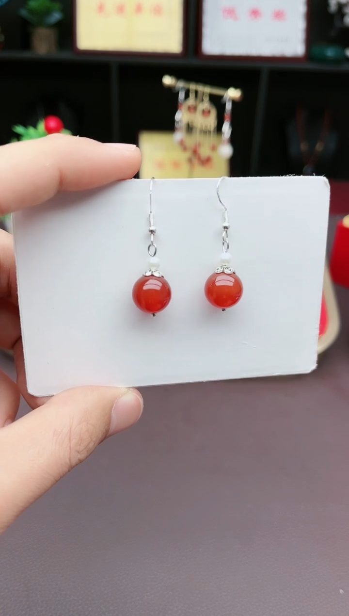 【闪购商品】南红玛瑙耳饰银S925镶嵌303000