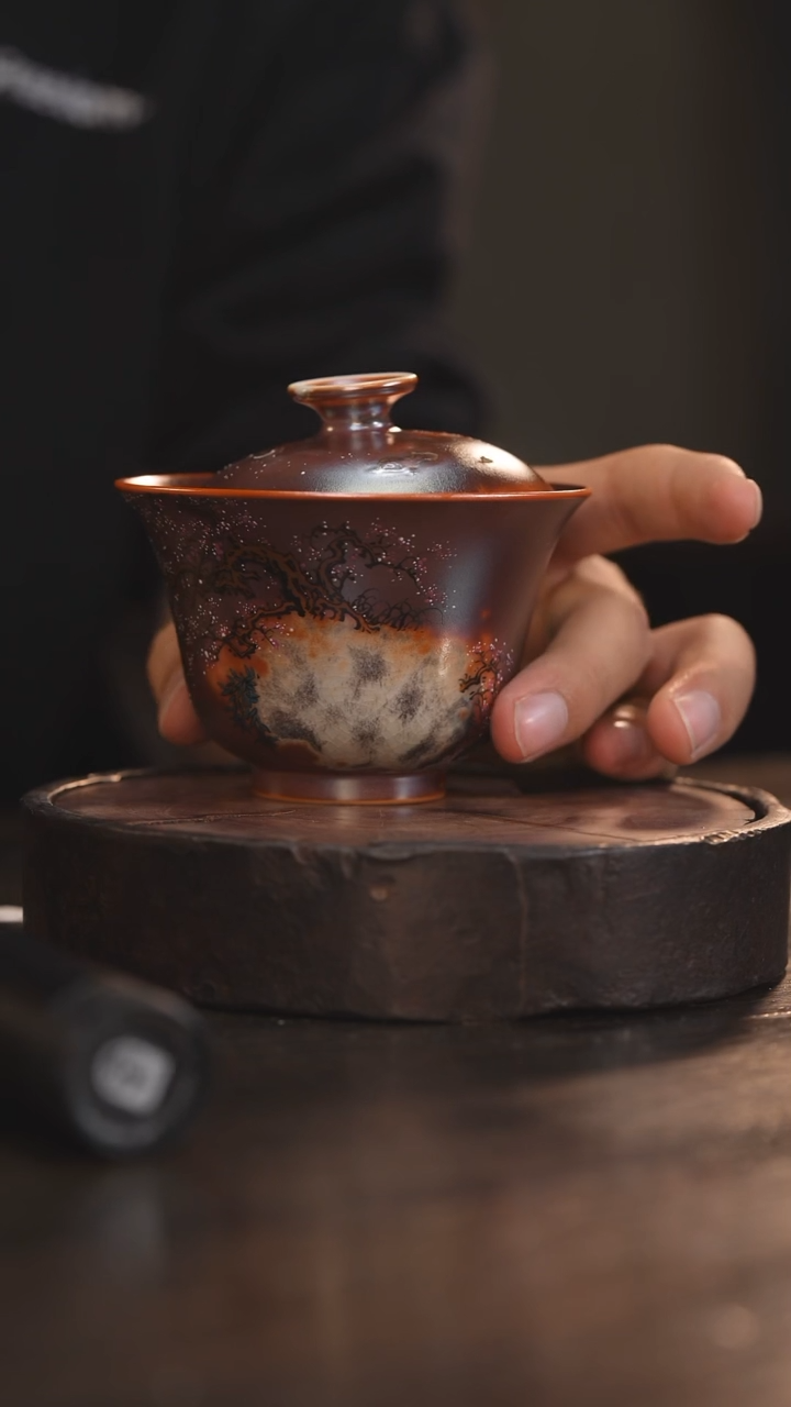 【闪购商品】杯103柴房陶瓷丨金红绘画盖碗