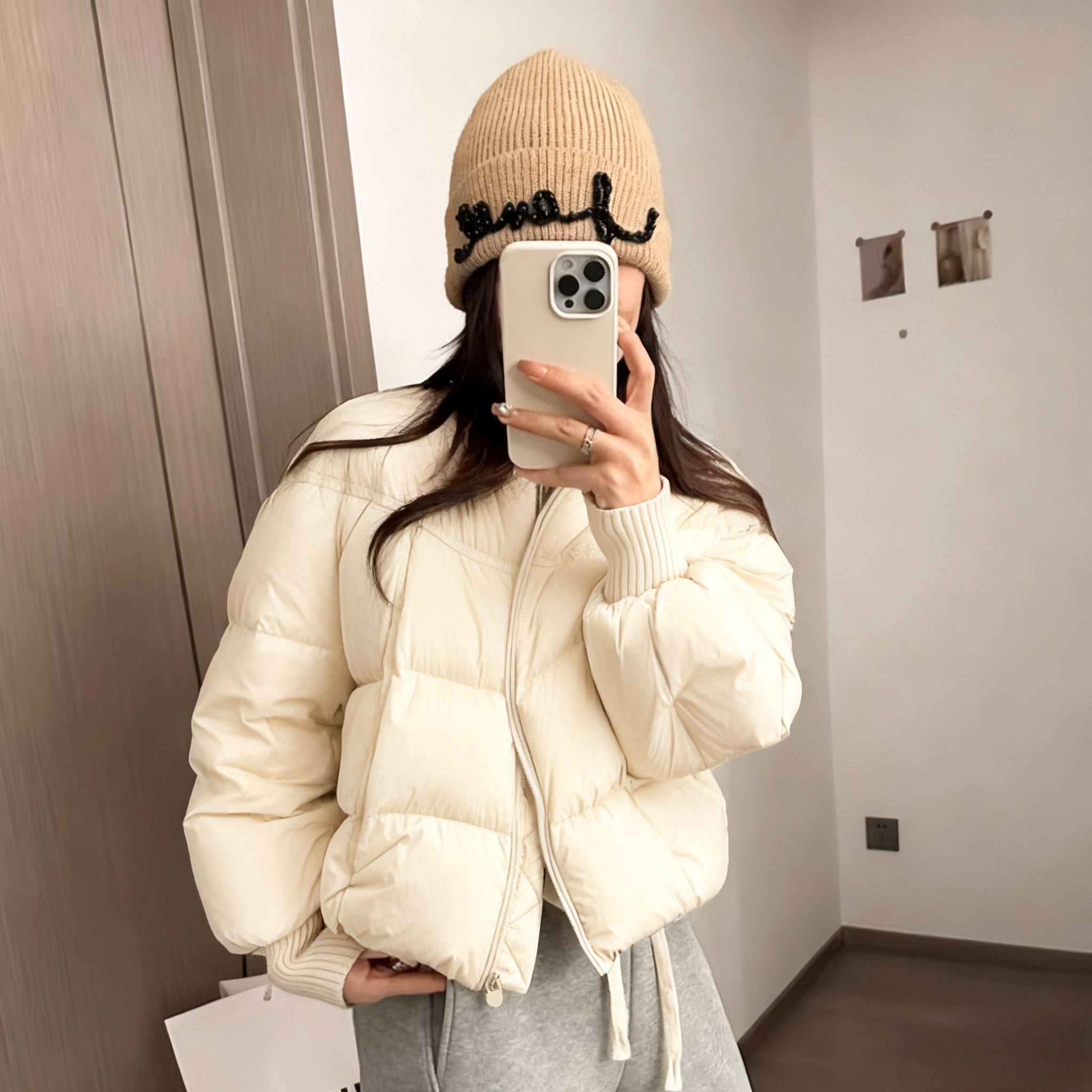 运补6-8【502】美拉德系棒球领棉服女短款2025冬季螺纹面包服棉服