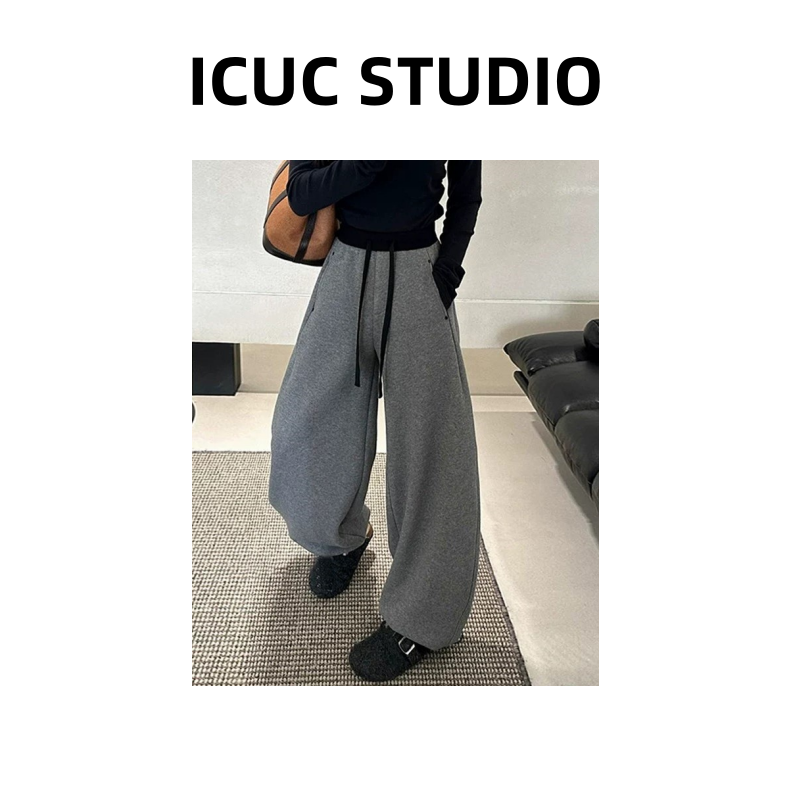ICUC定制-【抽绳宽松休闲阔腿裤】早春新款百搭弯刀裤9958