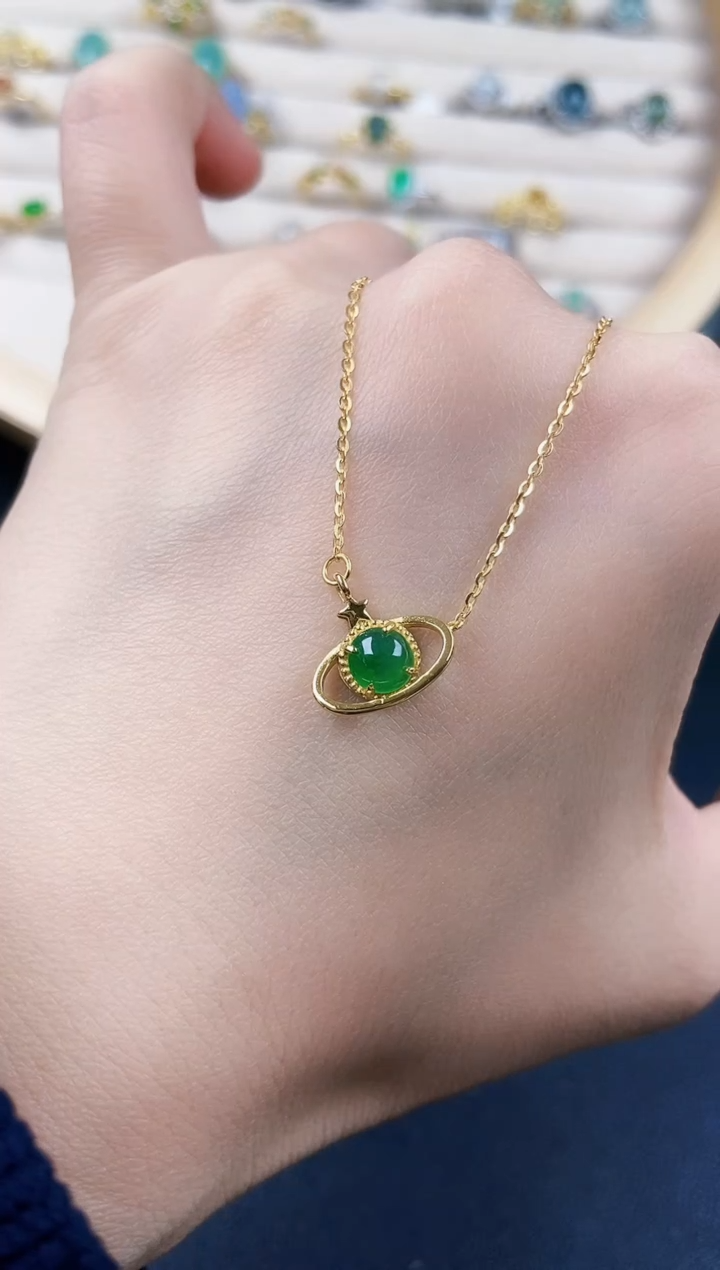 【闪购商品】翡翠银S925镶嵌颈饰44646