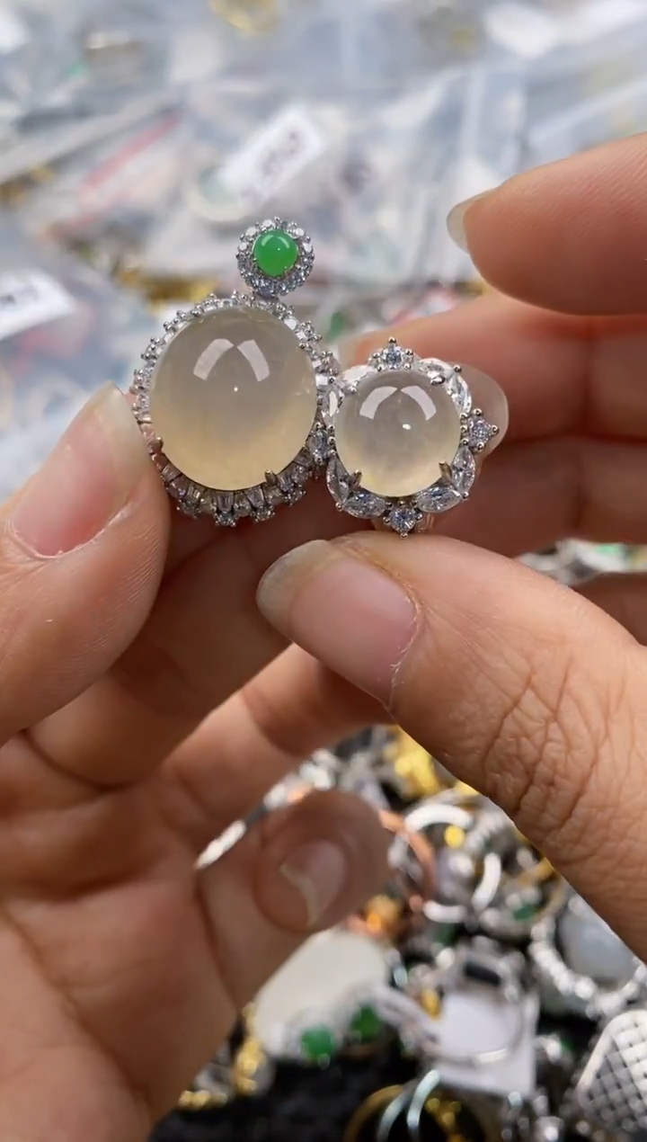 银S925镶嵌戒指翡翠3333---8