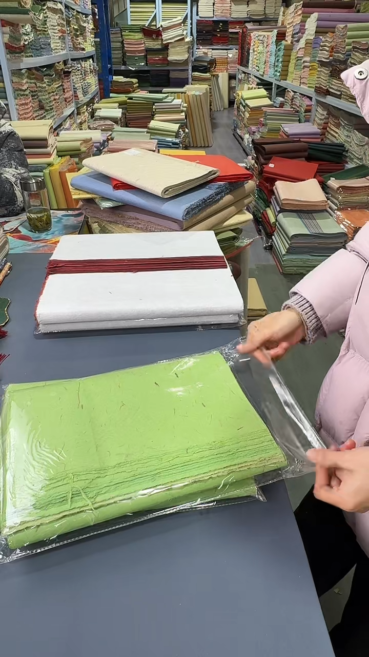 纯手工30*60cm50张牛油果绿混搭黑皮纤维楮皮笺