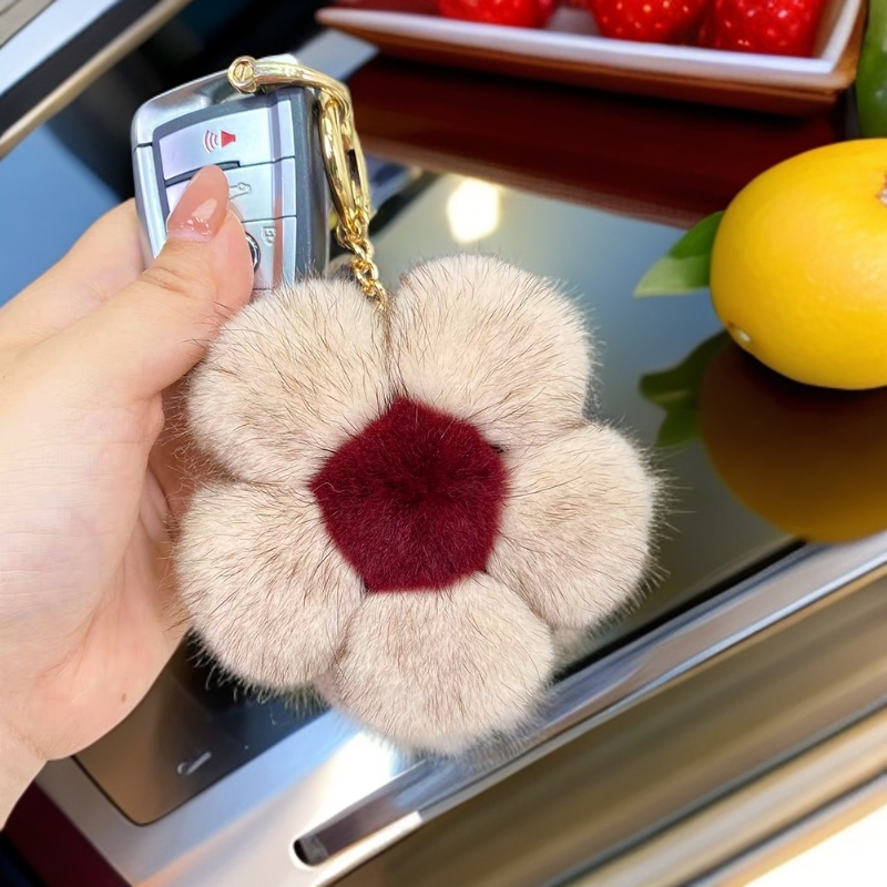 可爱水貂毛小花汽车钥匙扣挂件ins玩偶包包挂饰