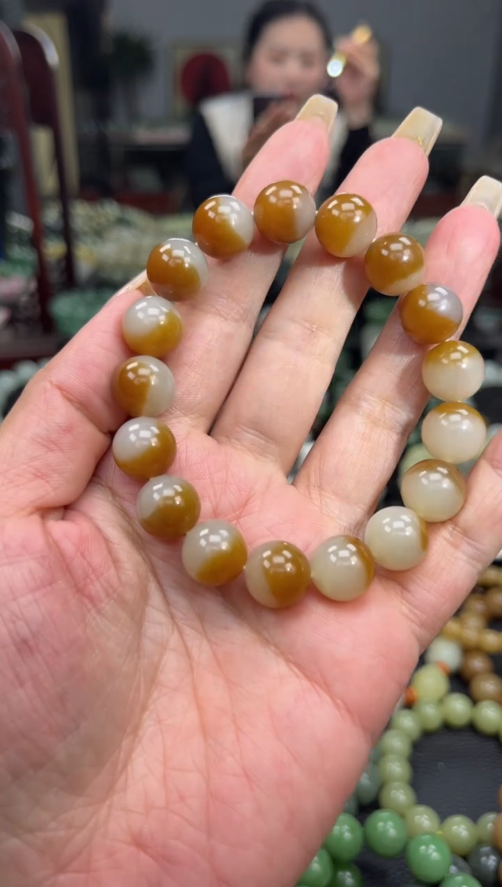 【闪购商品】和田玉手串未镶嵌新疆且末糖白聚宝盆卡14