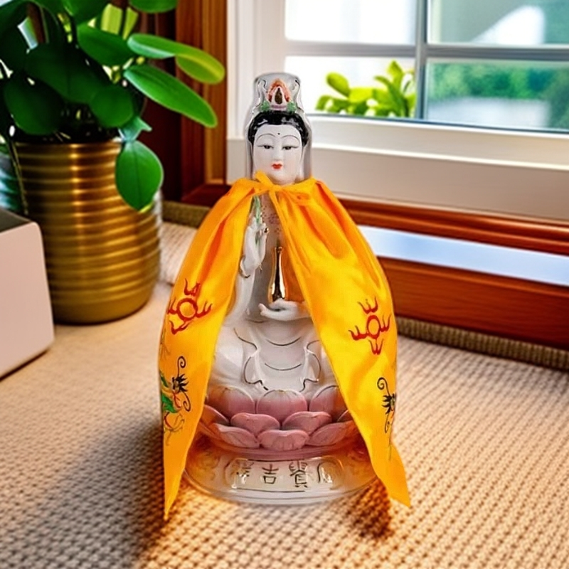 温雅刺绣精品披风莲花红黄观音像体衣服国风家用高端高档披风斗篷