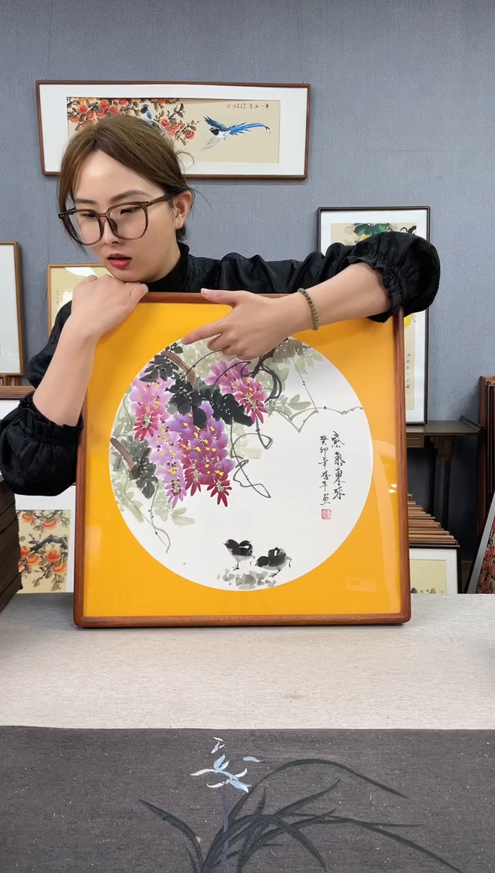 【闪购商品】国画手写手绘带框作品-52*52-唐杏平