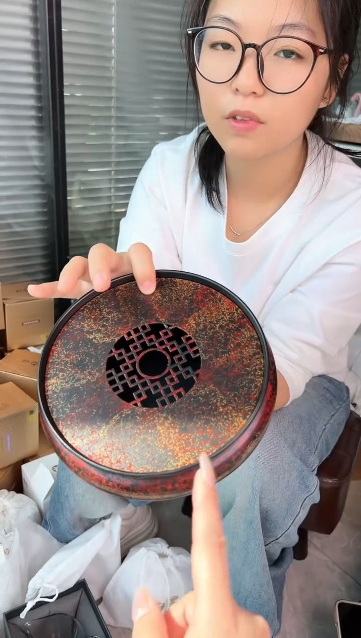 大漆壶承  红金              