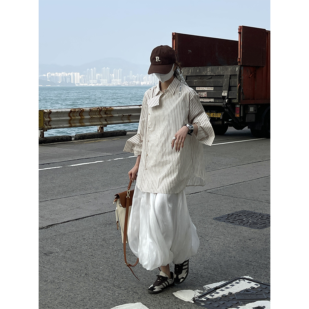 JINYURS早春结构感设计韩系条纹长袖衬衫不撞衫出游松弛感穿搭