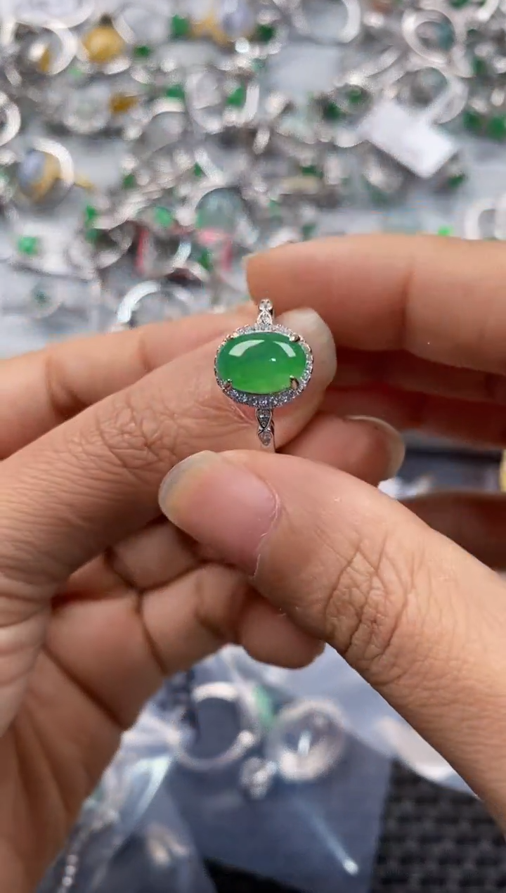 银S925镶嵌戒指翡翠222----7