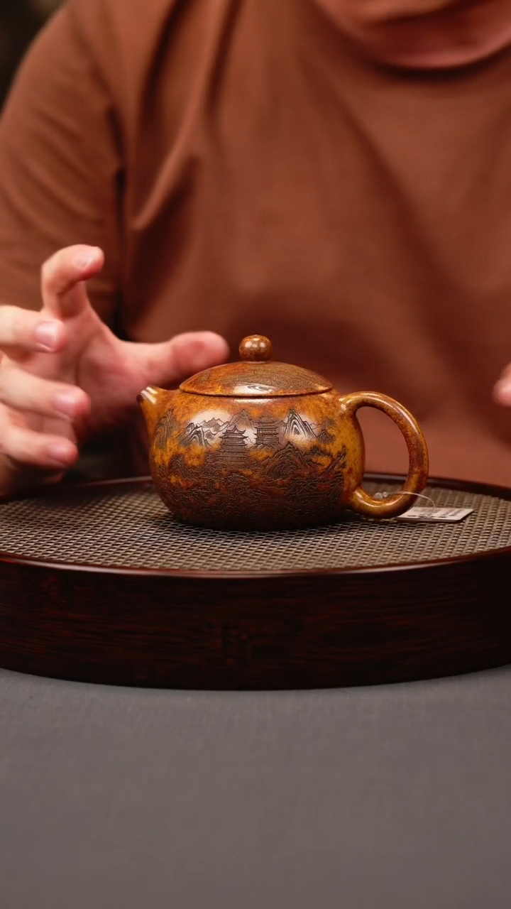 茶壶紫砂龙骨金砂 西施 刻绘