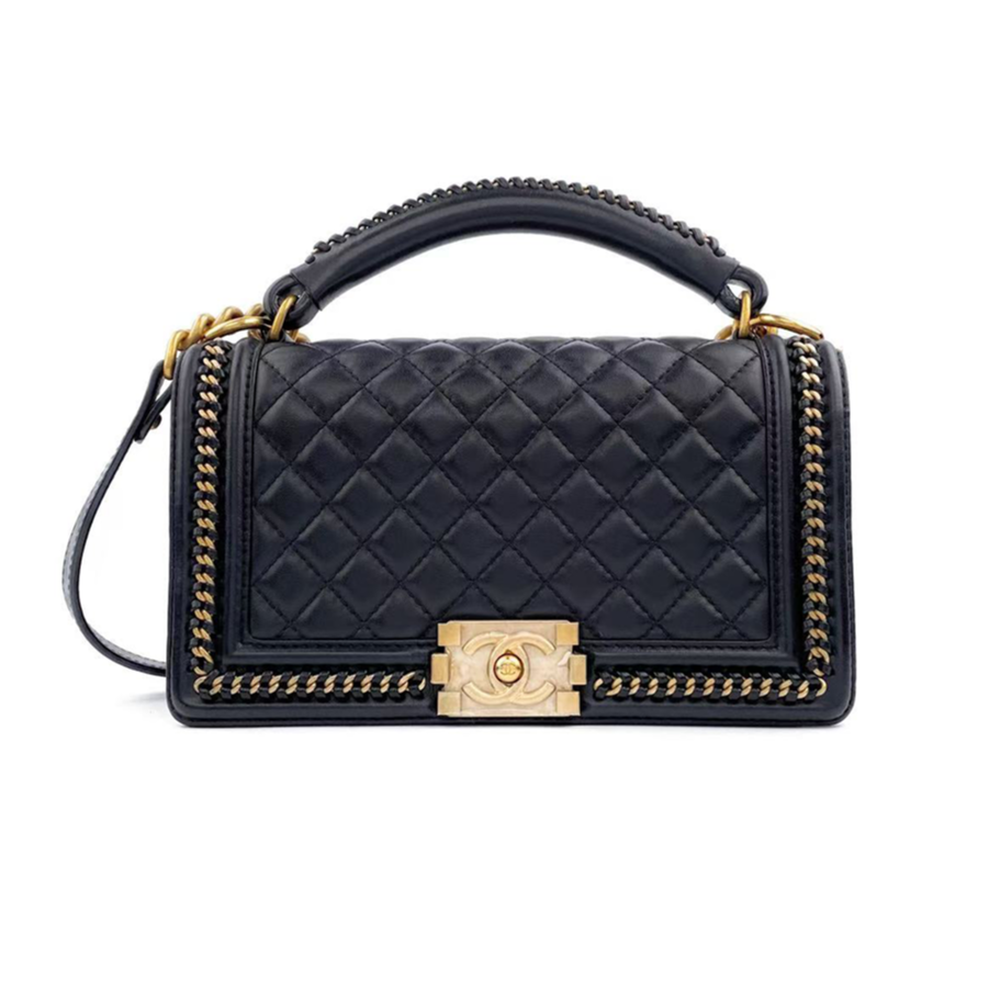 99新 Chanel/香奈儿 黑金牛萨尔茨堡限定高价款手柄leboy中号