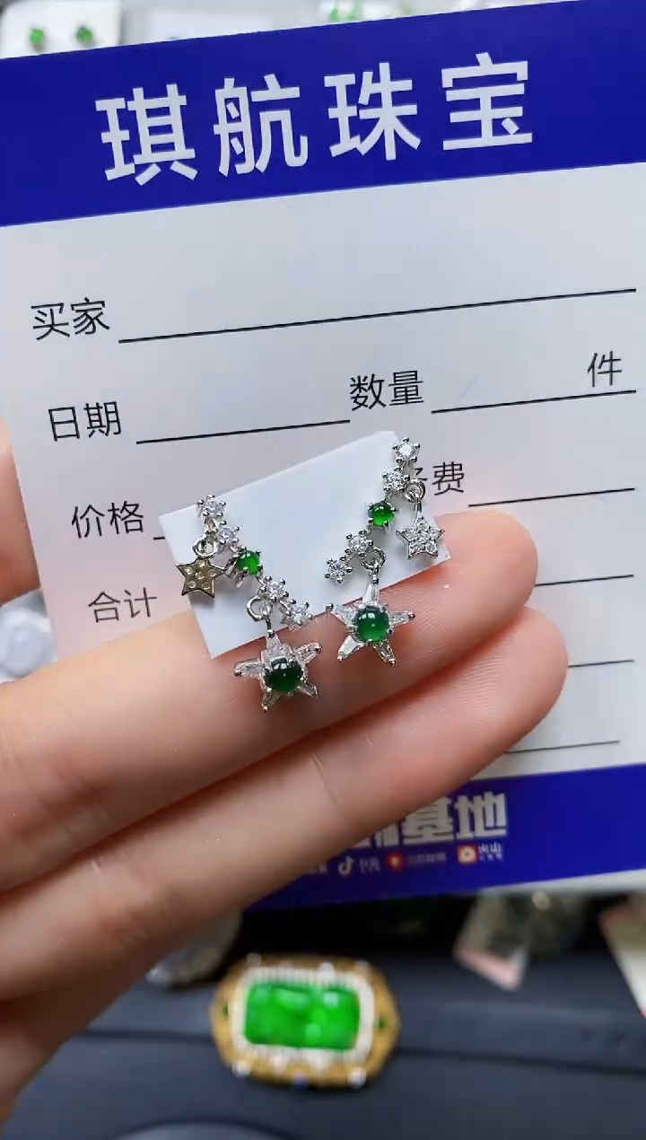 【闪购商品】翡翠耳饰银S925镶嵌0487