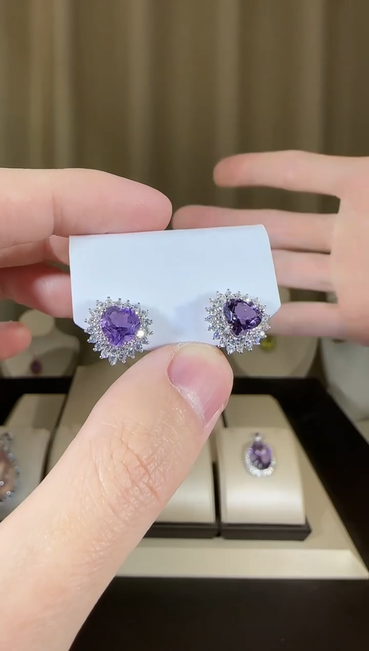 【闪购商品】紫晶耳饰银S925镶嵌7mm耳钉