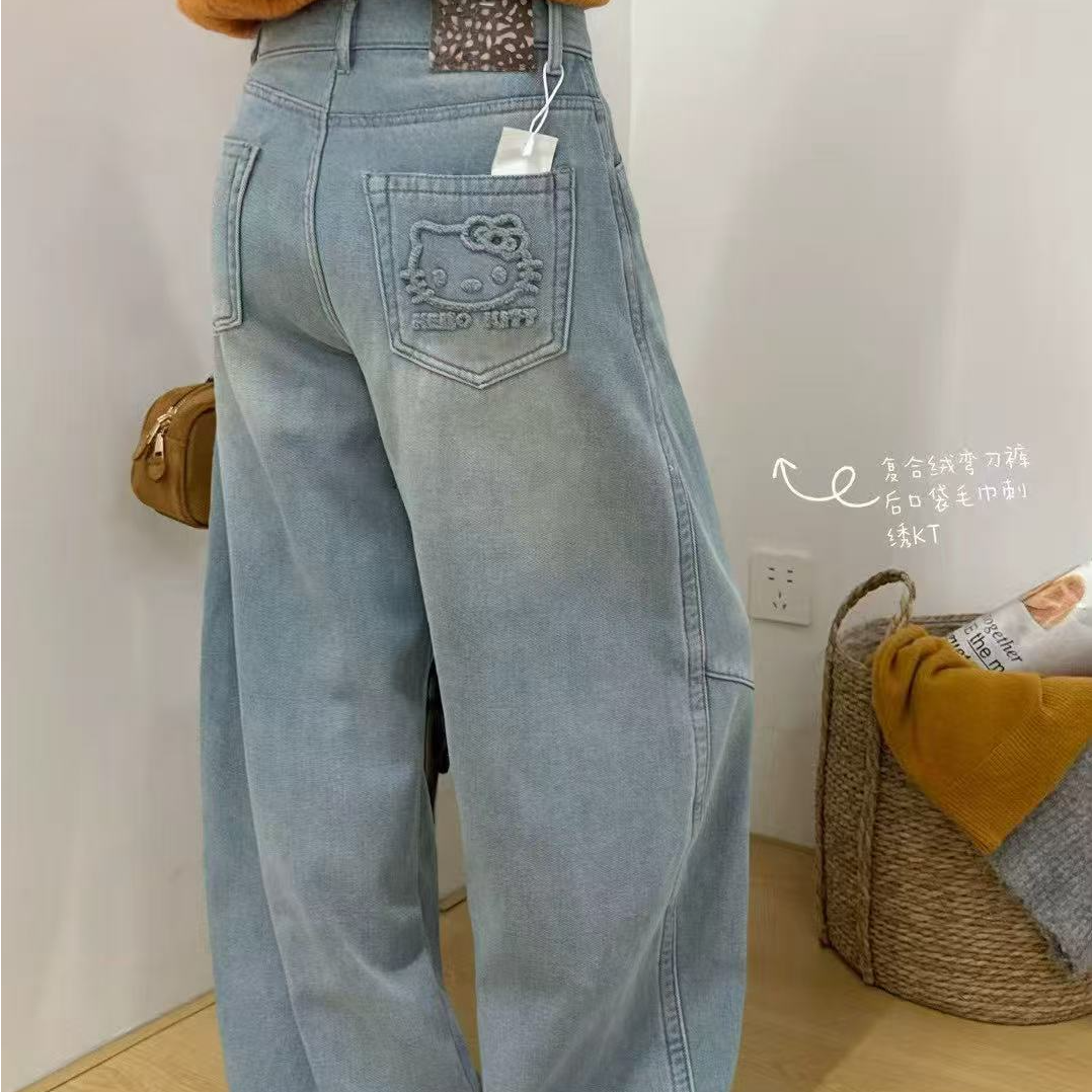韩版冬季秋冬百搭保暖加绒复合kt弯刀牛仔裤