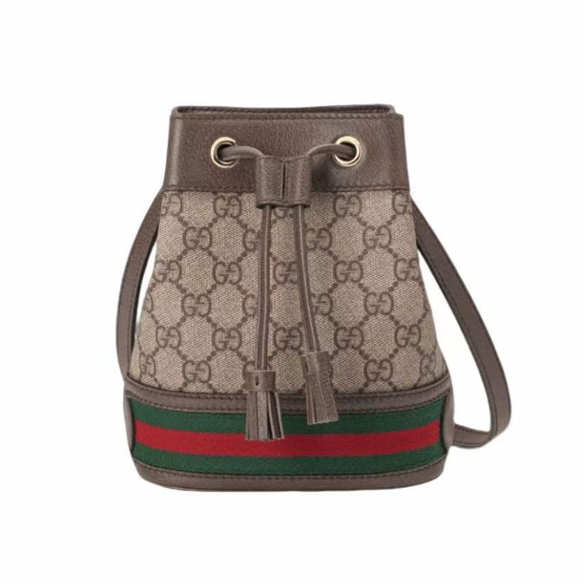 99新 GUCCI/古驰 经典老花mini抽绳水桶op系列斜挎包