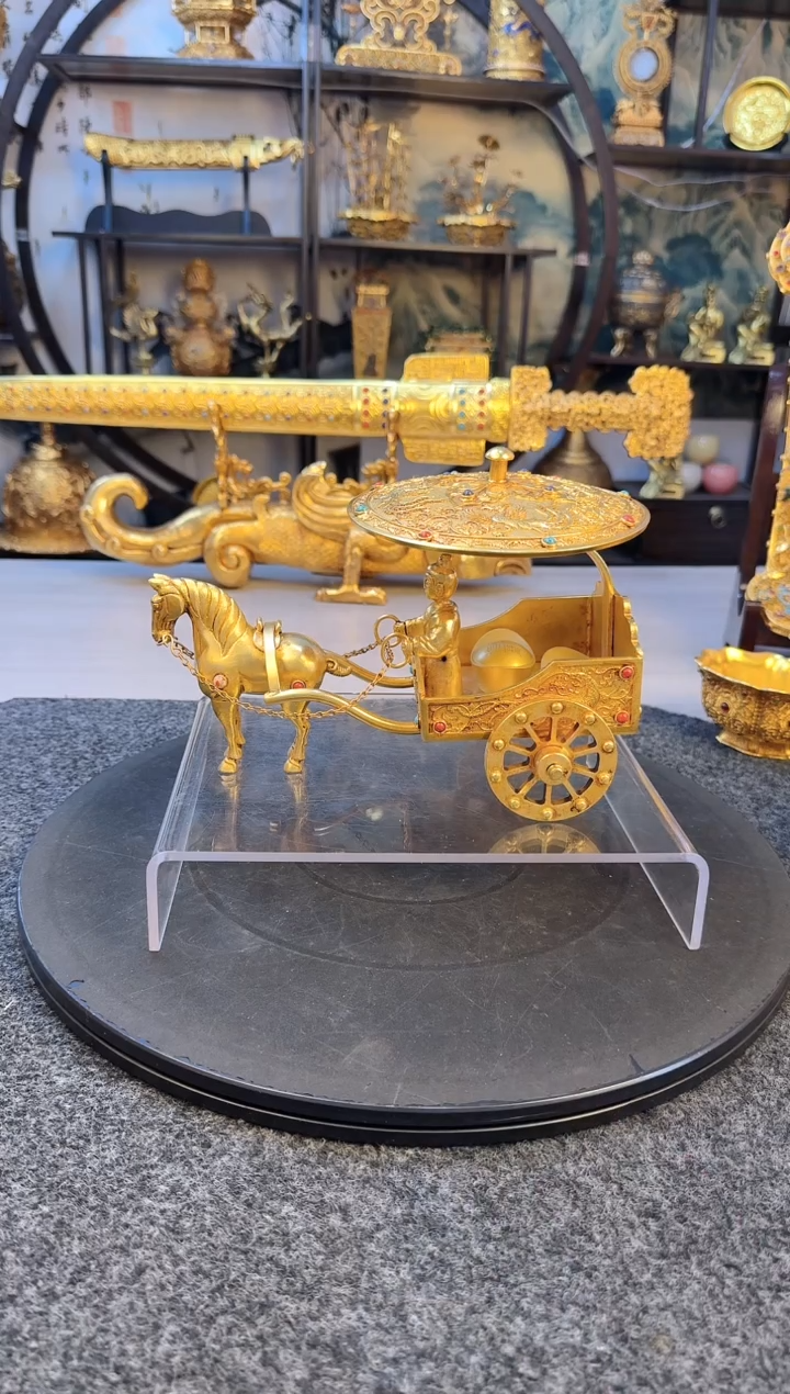 【闪购商品】紫铜鎏金马拉车1套