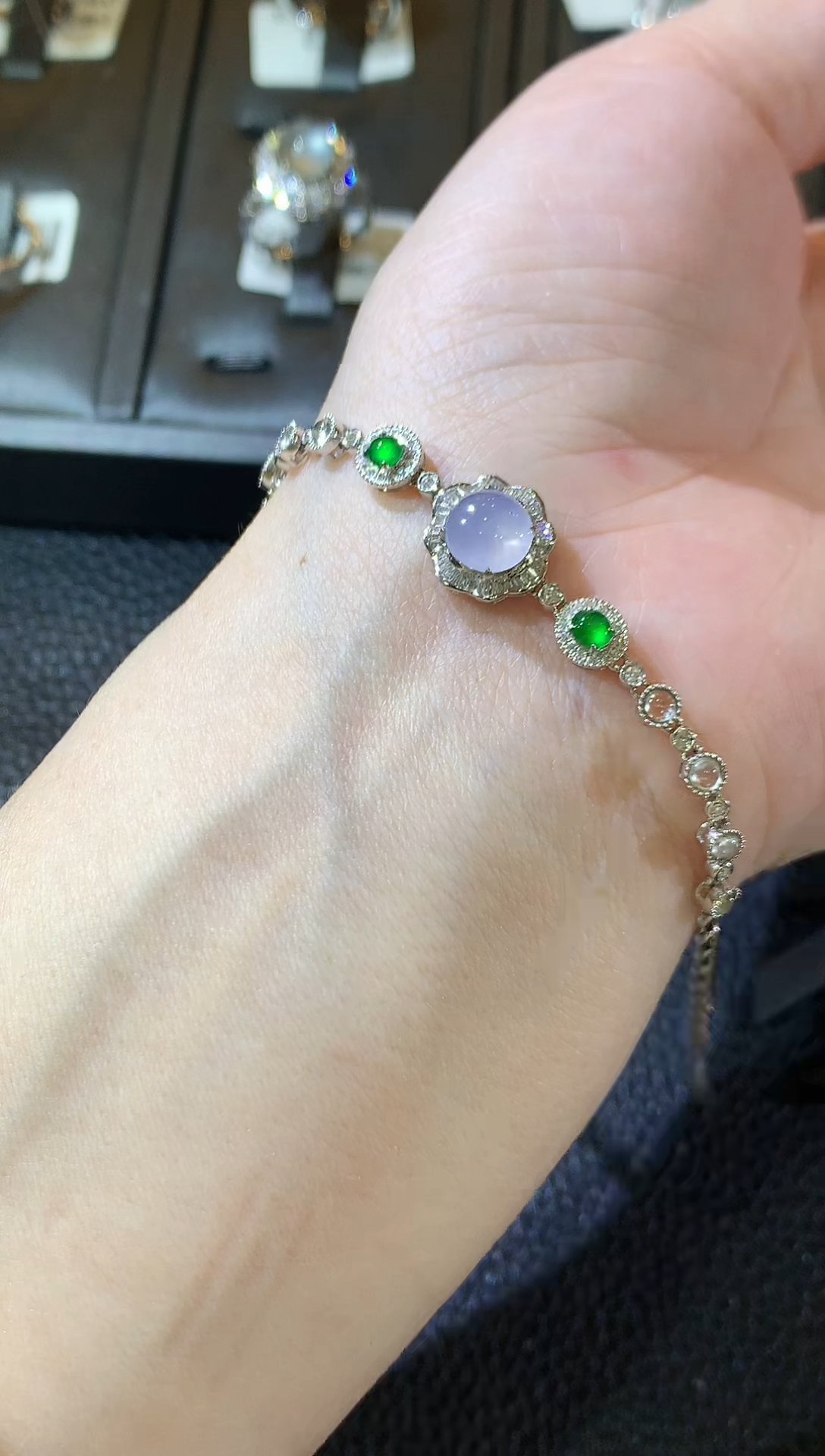 【闪购商品】翡翠手链18K金镶嵌D45 紫货有一定色差