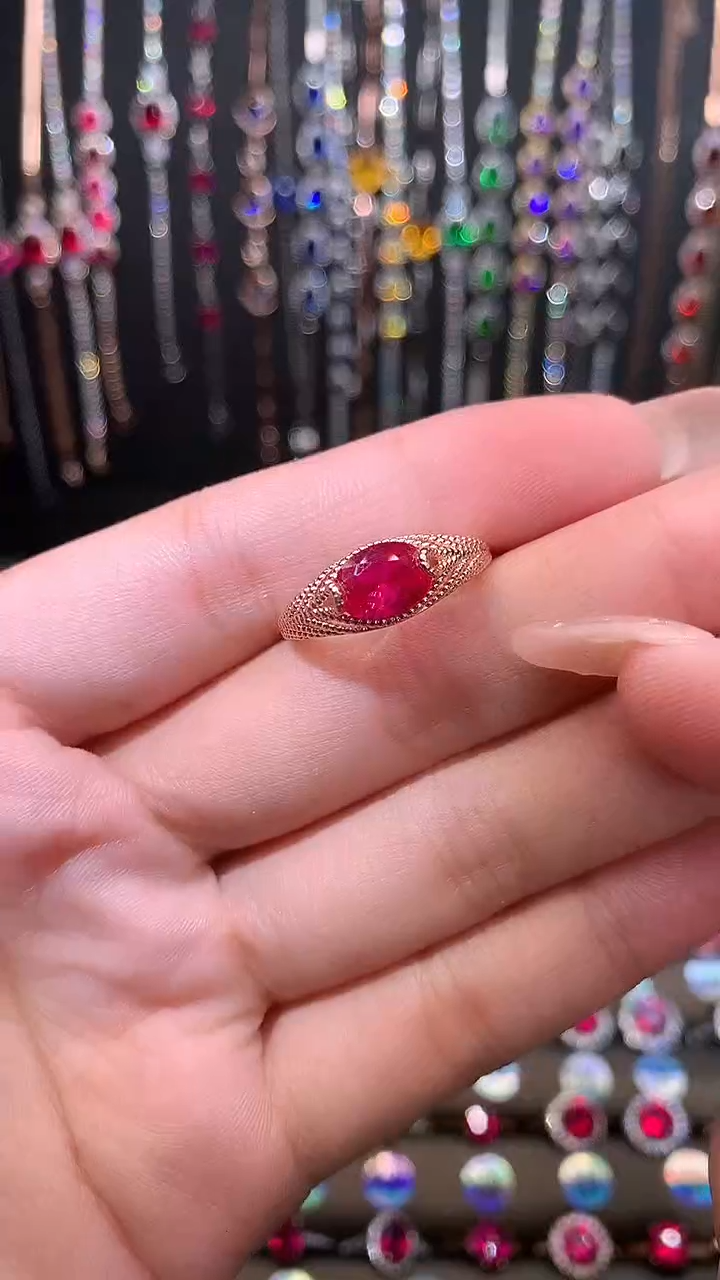 【闪购商品】红宝石戒指银S925镶嵌玫瑰金