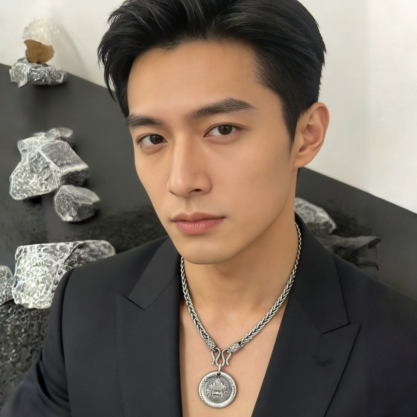 吊坠足银 黄财财吊坠复古时尚手工银色坠链素款小众个性百搭