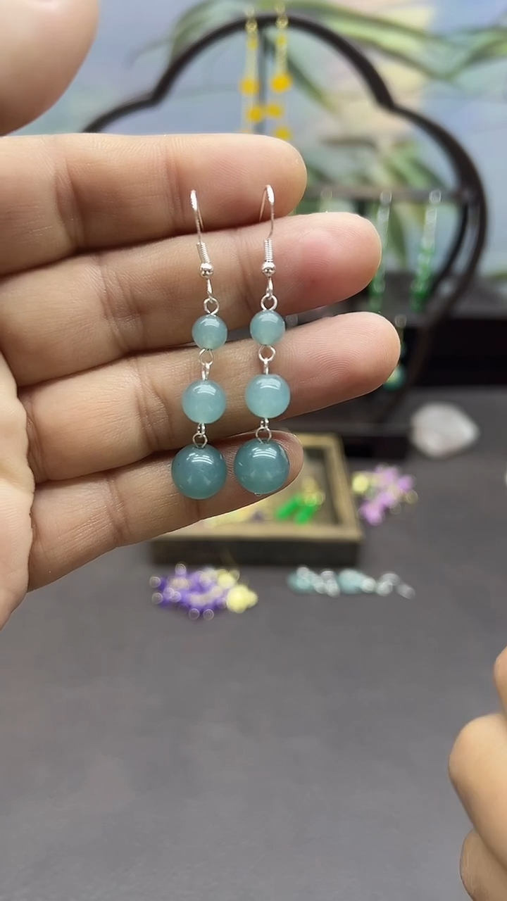 未镶嵌石英质玉（天山翠）耳饰001