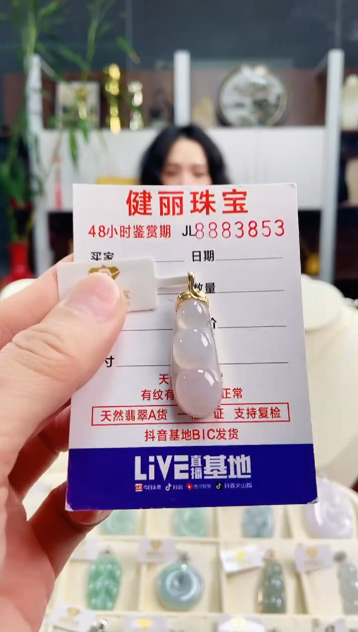 【闪购商品】翡翠颈饰18K金镶嵌天然缅甸翡翠 冰粉富贵豆(一物一证)