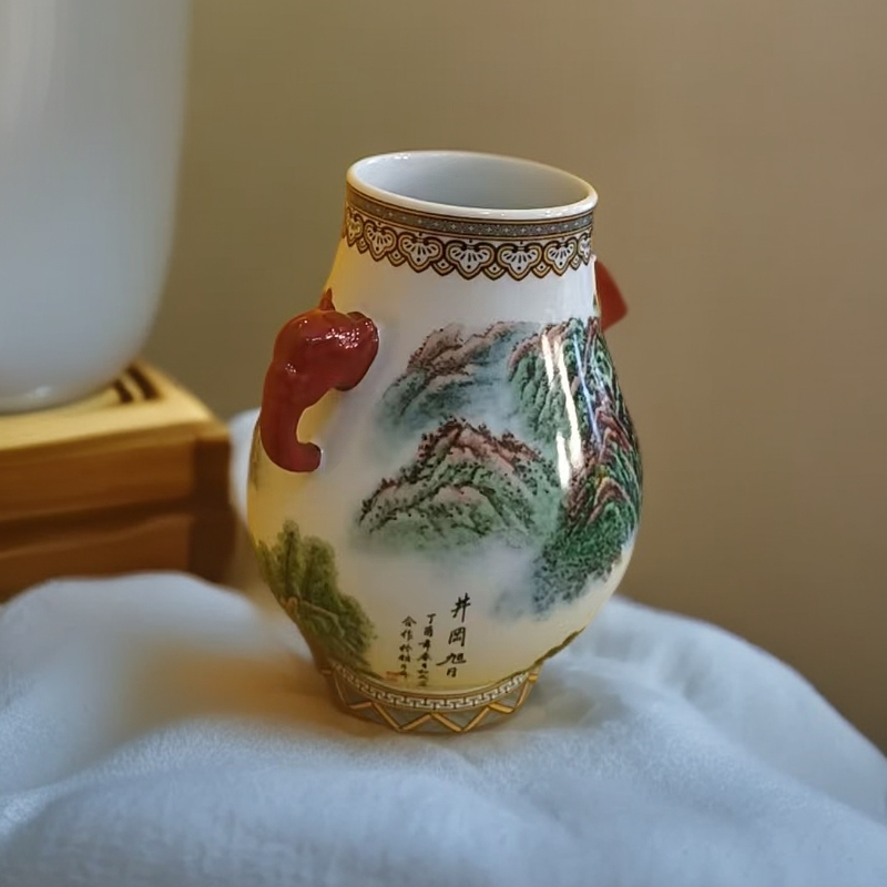 无品牌山水双耳福筒尊手工家用陶瓷