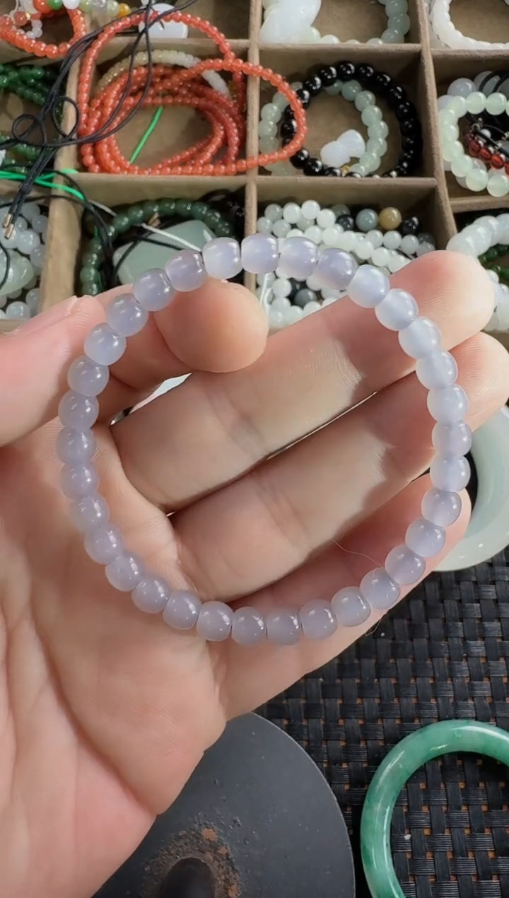 和田玉未镶嵌颈饰6*5烟紫直切