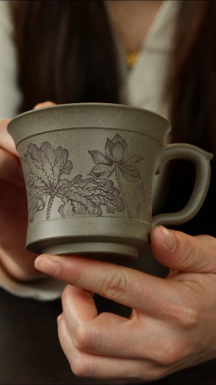 紫砂茶叶罐蒋文琴 荷花把杯