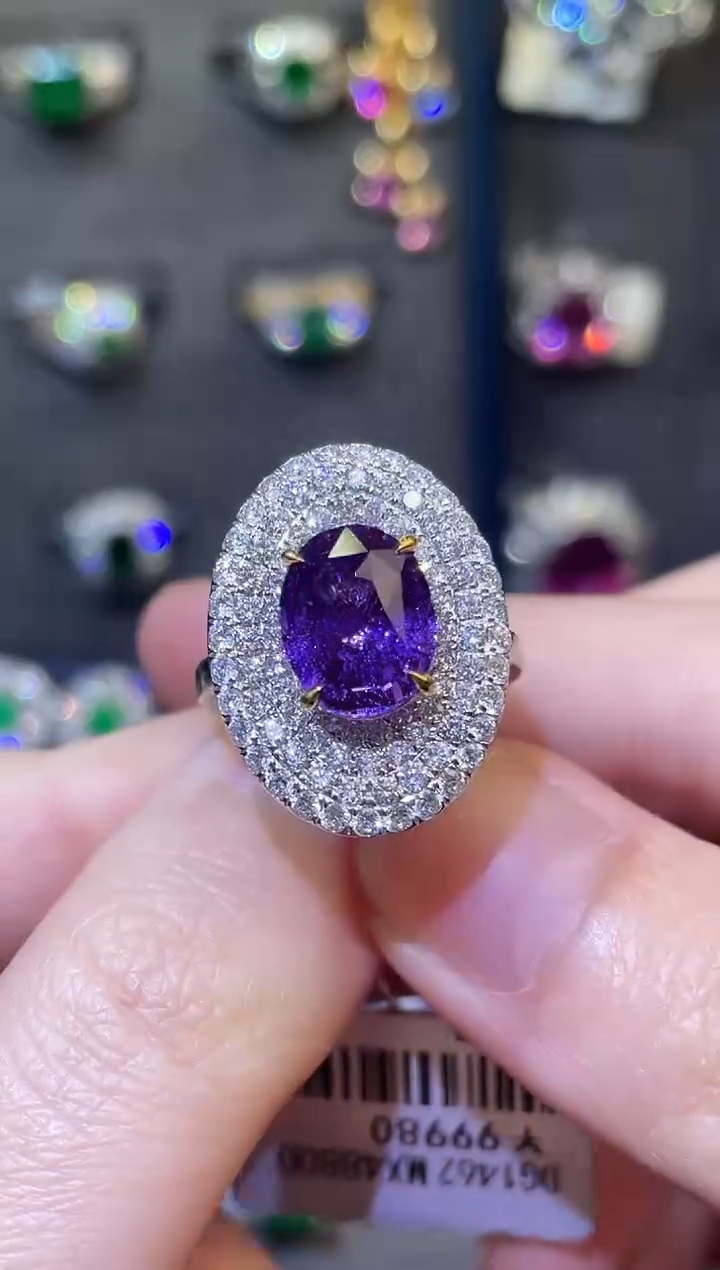 【闪购商品】彩色蓝宝石戒指18K金镶嵌4.08ct/无烧
