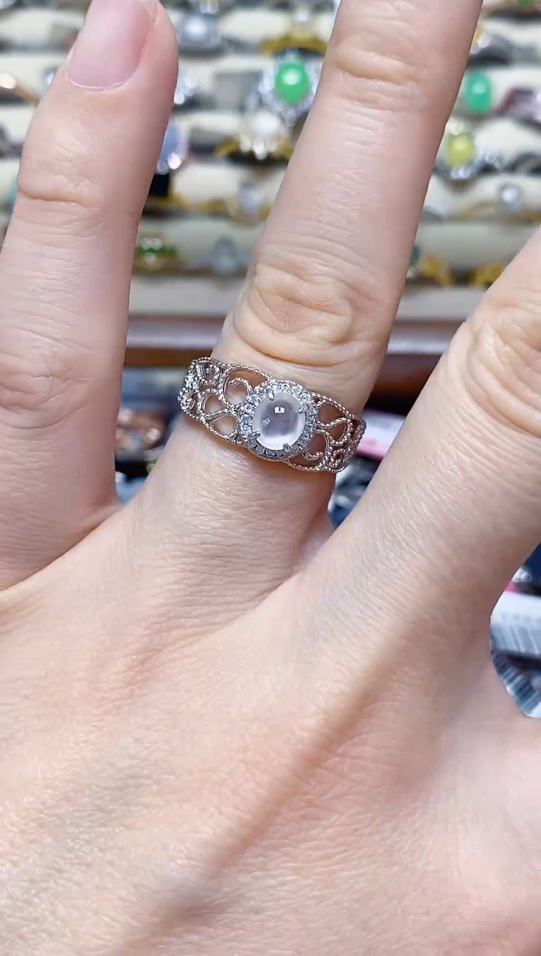 翡翠戒指银S925镶嵌-缅料