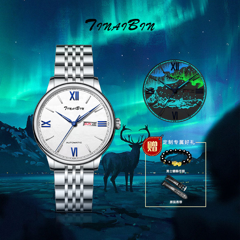 【梦幻极光】全新未使用  TINAIBIN  时尚夜光全自动腕表lml