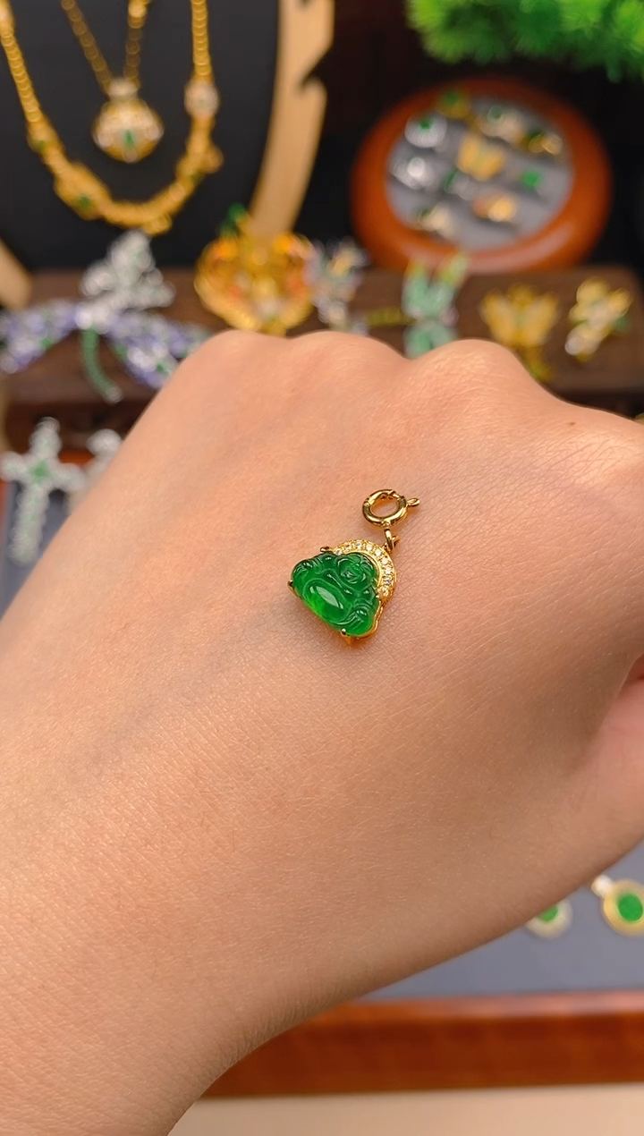 【闪购商品】翡翠吊坠(不含链)银S925镶嵌佛公吊坠