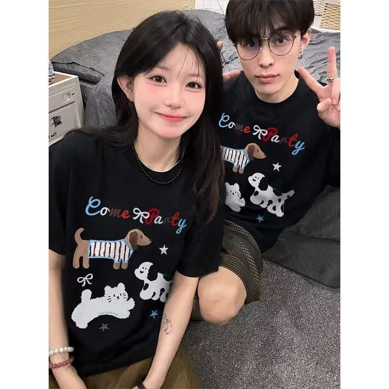NASA联名新款小狗设计印花美式宽松夏季短袖t恤女短袖ins百搭上衣
