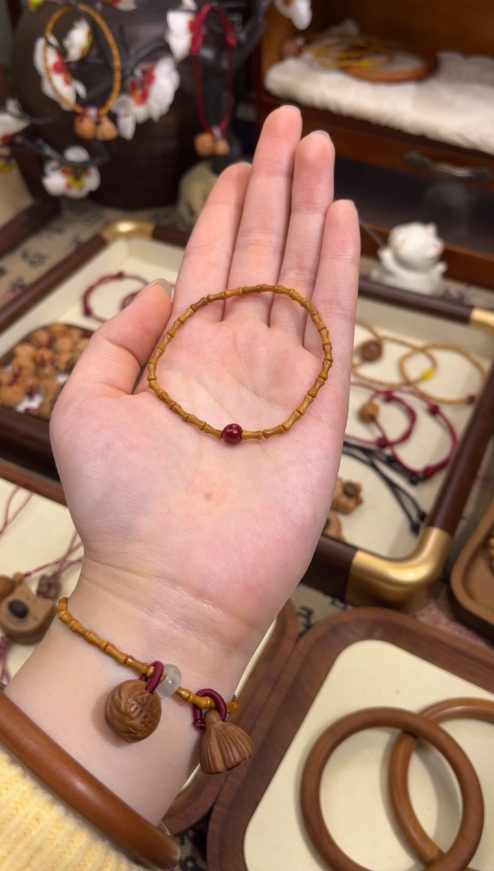 手串桃核【桃缘行】竹节「红色莎莎」桃木桃核辟、挡、驱、护 备注手围