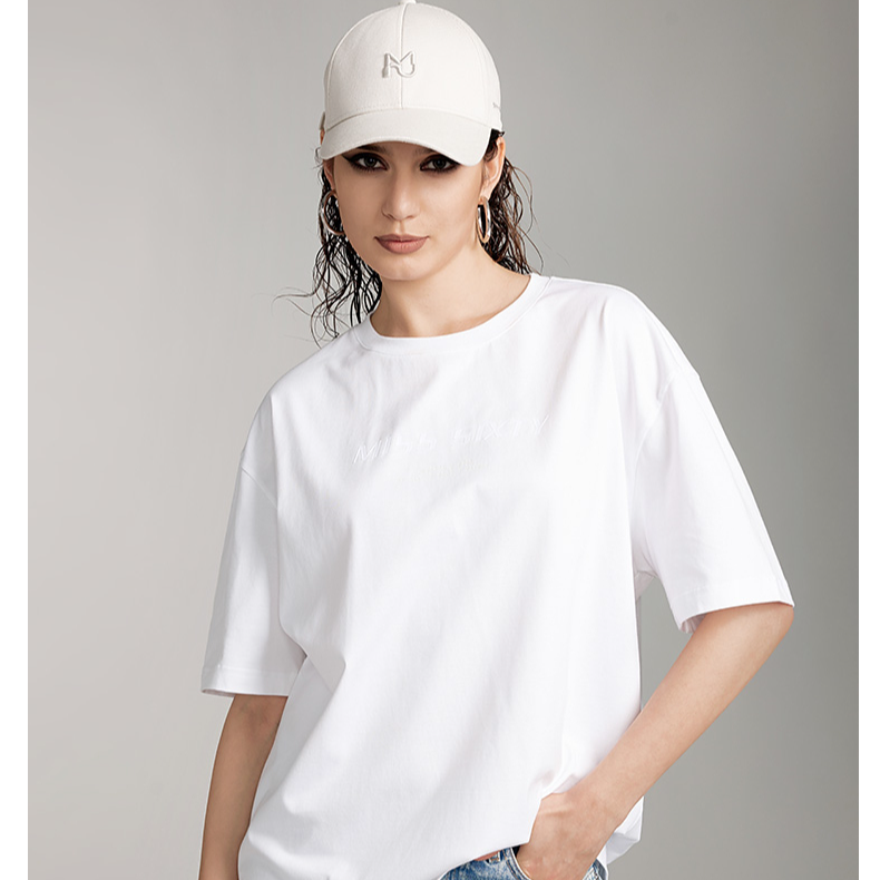 Miss Sixty夏季新款短袖T恤女圆领落肩袖简约宽松中长款尤莱特